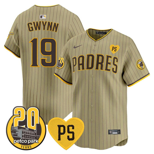 Men's San Diego Padres #19 Tony Gwynn 'For Peter' And Petco Park 20th Patch Limited Stitched Baseball Jersey